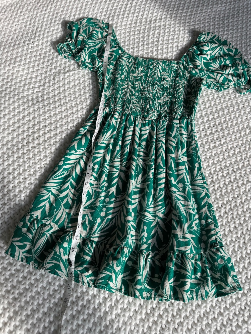 Lily Rose Green Leaf-Print Smocked Puff Sleeve Dress - Picture 4 of 5